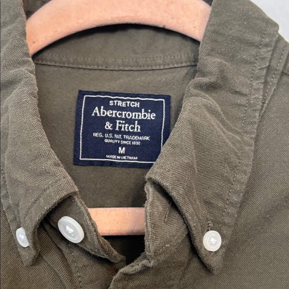 Abercrombie & Fitch Men’s Dark Green Casual Button-Down Cotton Blend Shirt M - Picture 4 of 8